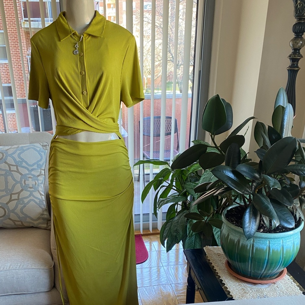 Elegant Lime Green Midi Cider Dress Size XL. - Picture 5 of 15